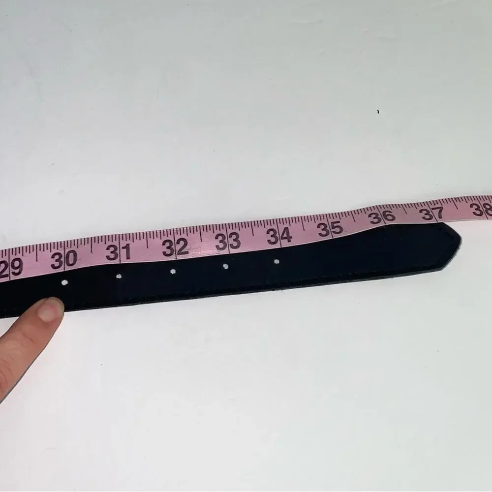 Black Faux Leather Belt Silver Tone‎ Buckle Vegan Friendly Womens Medium